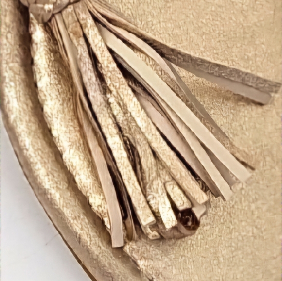 Reba Gold Leather Fringe Flat Thong Sandals w Braided Wrap-around Ankle Strap - Picture 5 of 6